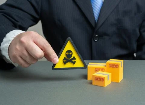 Hazardous substances found in goods. Consignment of products seized. Danger.. Stock Photos