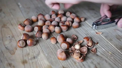 Hazellnuts on wood background Stock Footage 69860458
