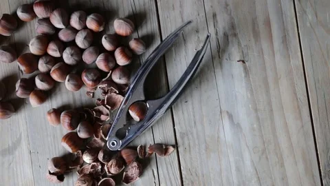 Hazellnuts on wood background Stock Footage 69860595