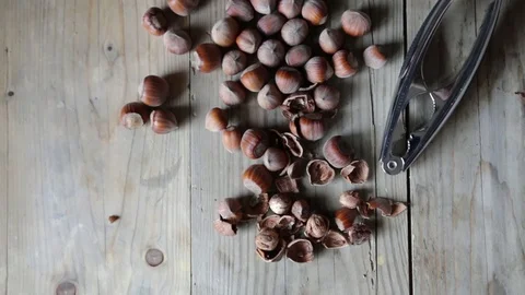 Hazellnuts on wood background Stock Footage 69860787