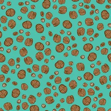 Hazelnut and wallnut toss seamless vector pattern Stock Illustration