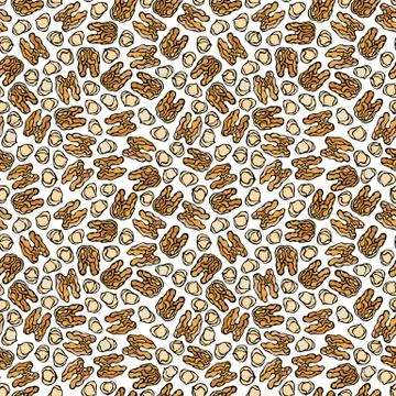 Hazelnut and Walnut Seamless Endless Pattern. Whole Peeled Hazelnut. Autumn o Stock Illustration