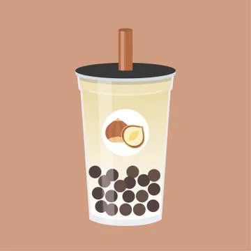 Hazelnut Bubble tea, Pearl milk tea vector illustration Stock Illustration