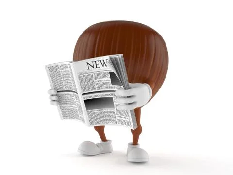 Hazelnut character reading newspaper Stock Illustration