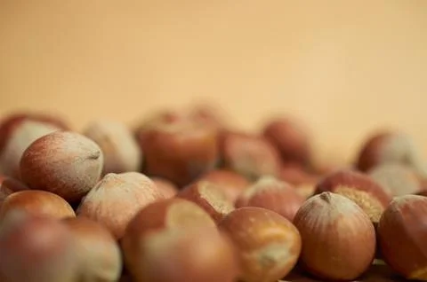 Hazelnut close up on a brown background Foto stock