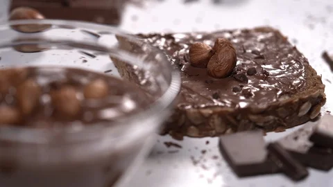 Hazelnut Cocoa Spread and Chocolate Pudding Stock Footage 110845575