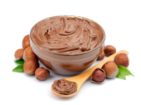 Hazelnut cream with hazelnut nuts Stock Photos