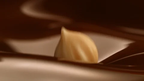 Hazelnut fall into chocolate bath11 Stockbeeldmateriaal 94565222
