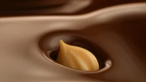 Hazelnut fall into chocolate bath14 Stockbeeldmateriaal 94567439