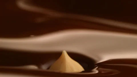 Hazelnut fall into chocolate bath7 Stockbeeldmateriaal 94563081