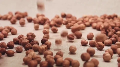 Hazelnut falling down on a linen fabric Stock Footage 72113496