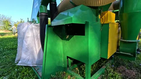 Hazelnut Harvesting Machine Working in Orchard Stock-Footage 345501198