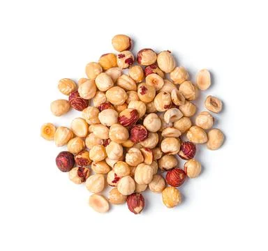 Hazelnut kernels are isolated on a white background. Stock Photos