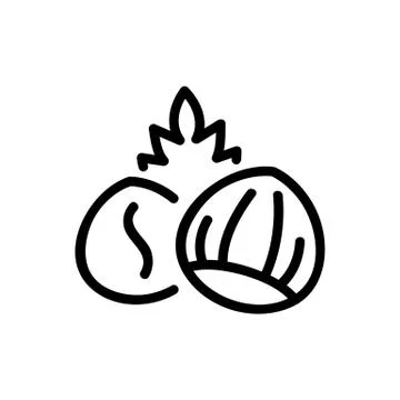 Hazelnut with leaf icon vector outline illustration Stock Illustration