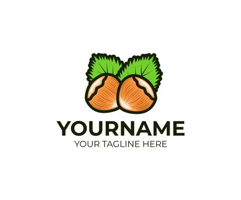 Hazelnut with leaves, logo design Stock Illustration