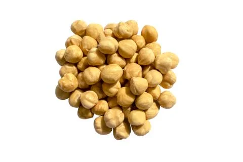 Hazelnut nuts isolated on white background. Top view. Stock Photos