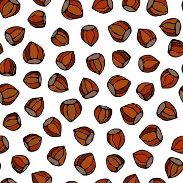 Hazelnut Seamless Endless Pattern. Whole Unpeeled Hazelnut. Autumn or Fall Ha Stock Illustration