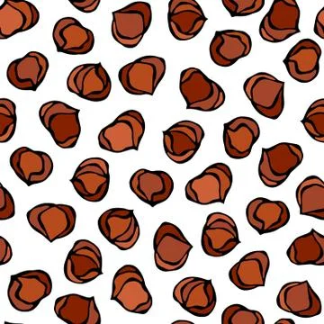 Hazelnut Seamless Endless Pattern. Whole Peeled Hazelnut. Autumn or Fall Harv Illustrazione stock