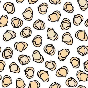 Hazelnut Seamless Endless Pattern. Whole Peeled Hazelnut. Autumn or Fall Harv Stock Illustration