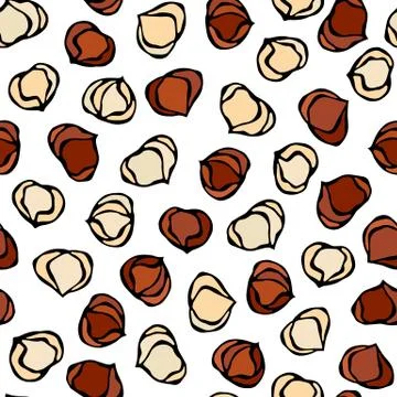 Hazelnut Seamless Endless Pattern. Whole Peeled Hazelnut. Autumn or Fall Harv Illustrazione stock