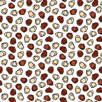 Hazelnut Seamless Endless Pattern. Whole Peeled Hazelnut. Autumn or Fall Harv Stock Illustration