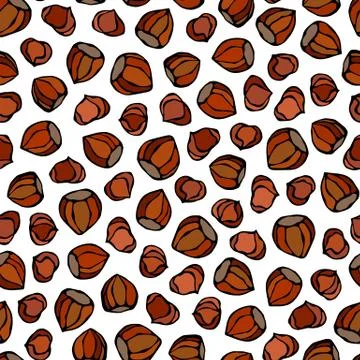 Hazelnut Seamless Endless Pattern. Whole and Peeled Hazelnut. Autumn or Fall  Stock Illustration