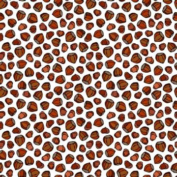 Hazelnut Seamless Endless Pattern. Whole and Peeled Hazelnut. Autumn or Fall  Stock Illustration