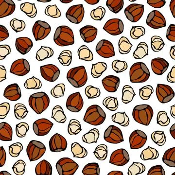 Hazelnut Seamless Endless Pattern. Whole and Peeled Hazelnut. Autumn or Fall  Stock Illustration