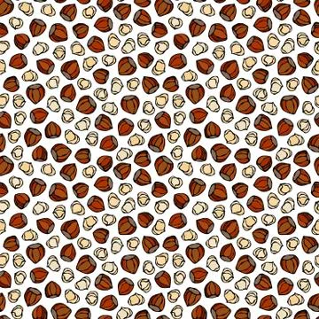 Hazelnut Seamless Endless Pattern. Whole and Peeled Hazelnut. Autumn or Fall  Stock Illustration
