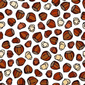 Hazelnut Seamless Endless Pattern. Whole and Peeled Hazelnut. Autumn or Fall  Stock Illustration