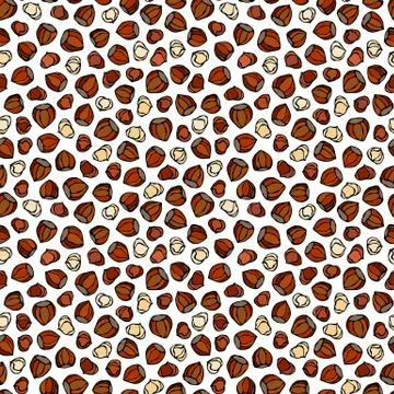 Hazelnut Seamless Endless Pattern. Whole and Peeled Hazelnut. Autumn or Fall  Stock Illustration