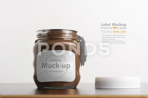 Hazelnut spread chocolate jar with round cap on black table mock-up series PSD Template