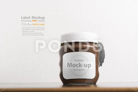 Hazelnut spread chocolate jar with round cap on black table mock-up series PSD Template