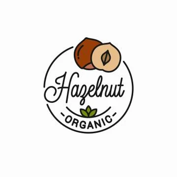 Hazelnut vector logo. Round linear of hazelnut Stock Illustration