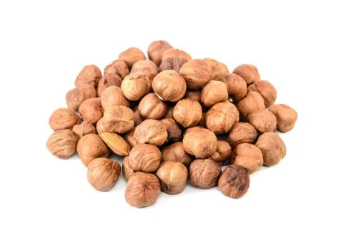 Hazelnuts and kernels on white background with soft shadow Stock Photos