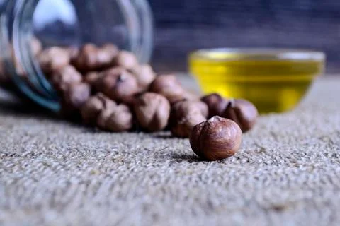Hazelnuts and nuts lying the table. Healthy snack food. Foto stock