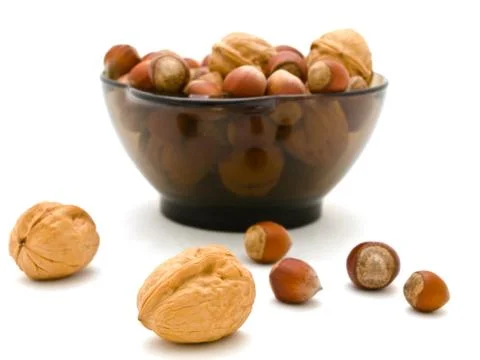 Hazelnuts and Walnuts Stock Photos