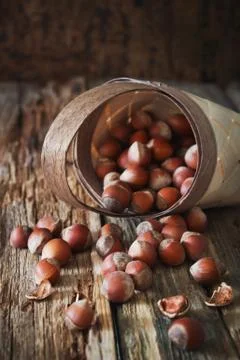 Hazelnuts in a basket Stock Photos