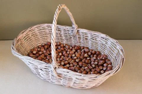 Hazelnuts in basket Stock Photos