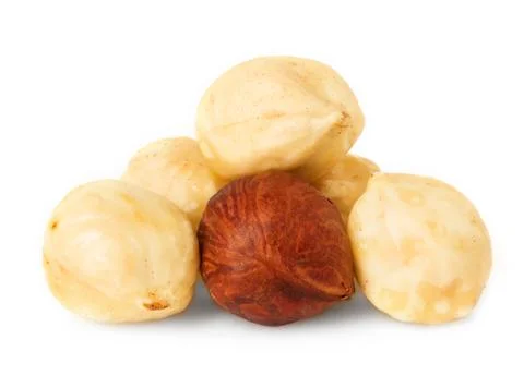 Hazelnuts close-up isolated on a white background. Stock Photos