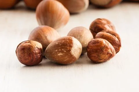 Hazelnuts close up Stock Photos