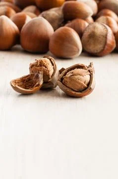 Hazelnuts close up Stock Photos