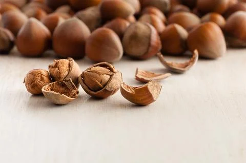 Hazelnuts close up Stock Photos