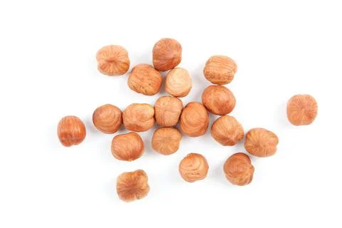 Hazelnuts close up on white background Stock-Fotos