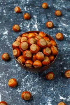 Hazelnuts on concrete background,top view Stock Photos