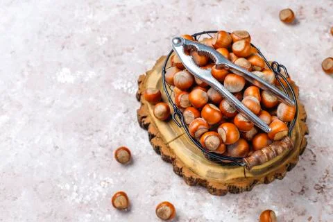 Hazelnuts on concrete background,top view Stock Photos