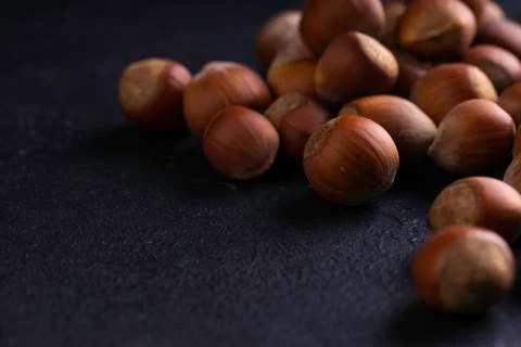 Hazelnuts on dark background. Foto stock