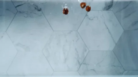 Hazelnuts dropping into water Stock Footage 129671344