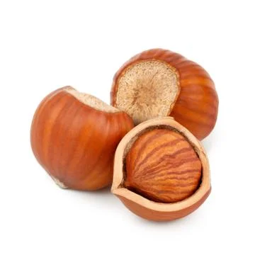 Hazelnuts isolated on white background as package design elements Stock Photos