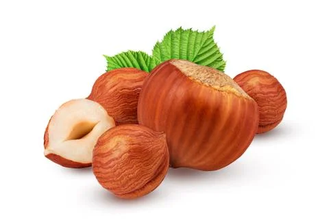 Hazelnuts isolated on white background as package design element Stock Photos